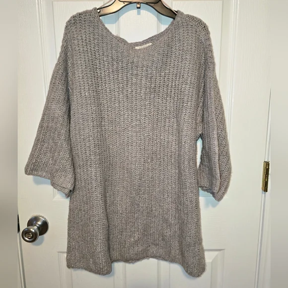 LOFT Lounge Gray Chunky Knit Sweater With Elbow sleeves And Boat neck Style Neck - Picture 2 of 9